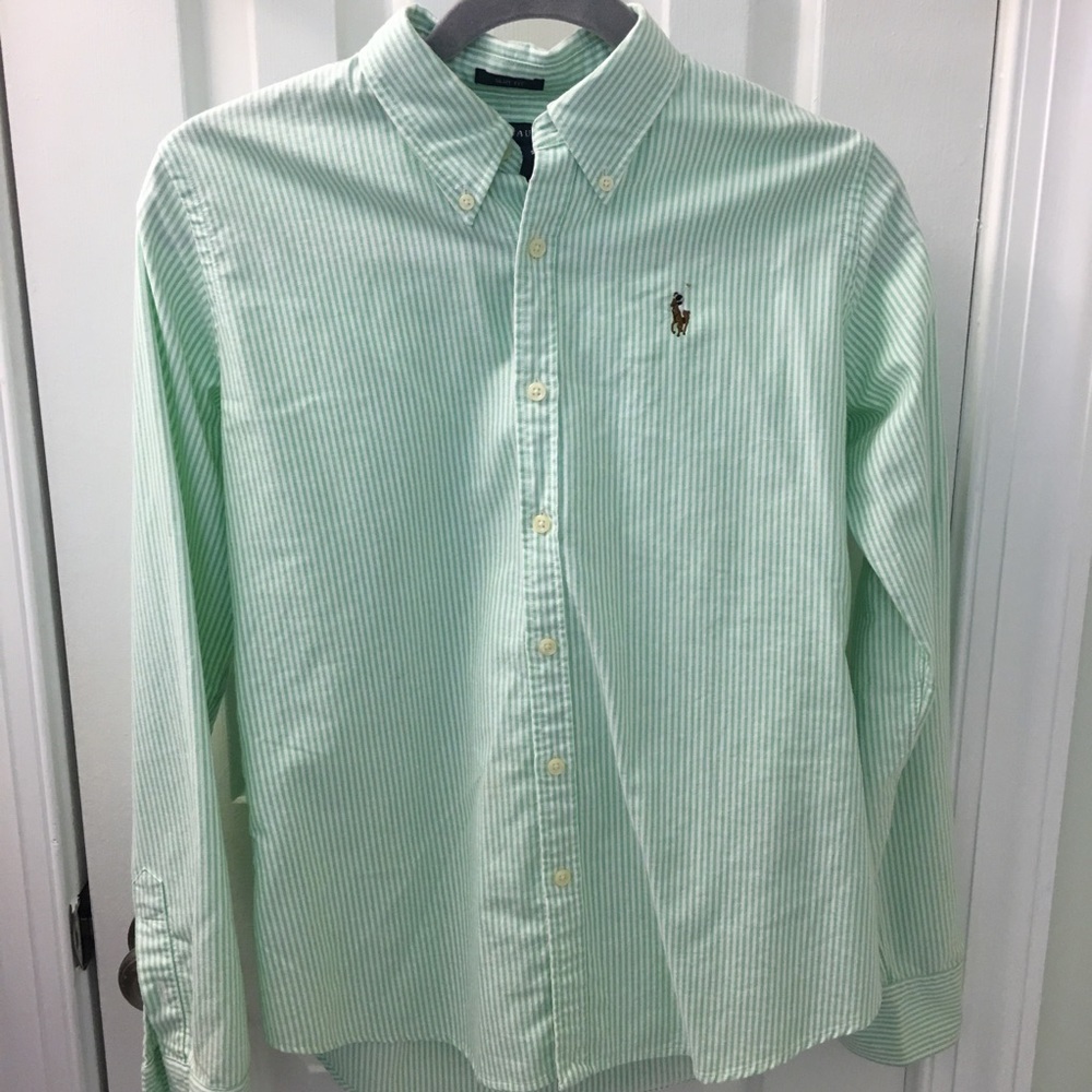 Ralph Lauren green button up. Slim fit. Size 8.